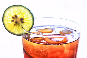 iced tea with ice and lemon at the beach bar