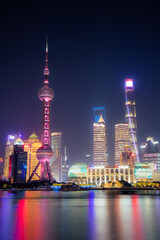 Shanghai city at night. Bund. Vertical image