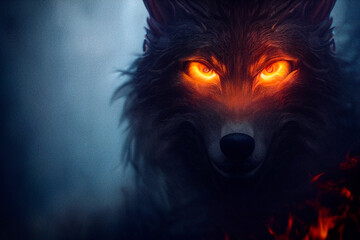 (ai generated) wolf with eyes onfire