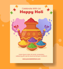 Happy Holi Festival Vertical Poster Flat Cartoon Hand Drawn Templates Illustration