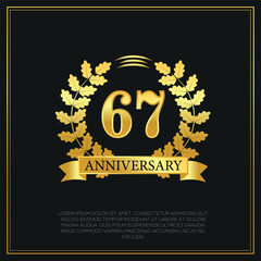 67 year anniversary celebration logo gold color design on black background abstract illustration  