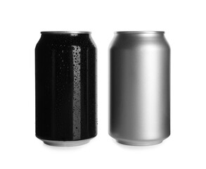 Aluminum cans on white background. Mockup for design