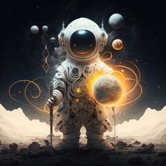 robot astronaut space style wallpaper background. Generative AI