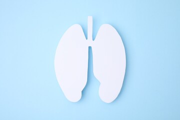 No smoking concept. Paper lungs on light blue background, top view