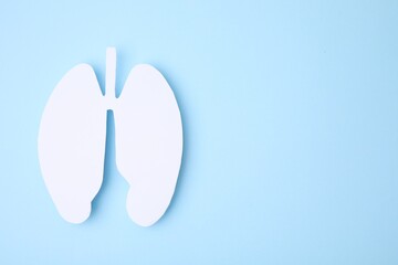No smoking concept. Paper lungs on light blue background, top view with space for text
