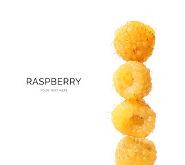 Creative layout made of raspberry on white background. Flat lay. Food concept. Macro  concept.