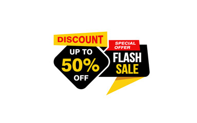 50 Percent FLASH SALE offer, clearance, promotion banner layout with sticker style. 
