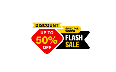 50 Percent FLASH SALE offer, clearance, promotion banner layout with sticker style. 

