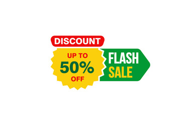 50 Percent FLASH SALE offer, clearance, promotion banner layout with sticker style. 
