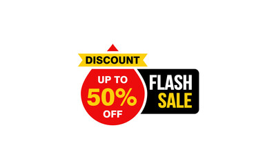 50 Percent FLASH SALE offer, clearance, promotion banner layout with sticker style. 

