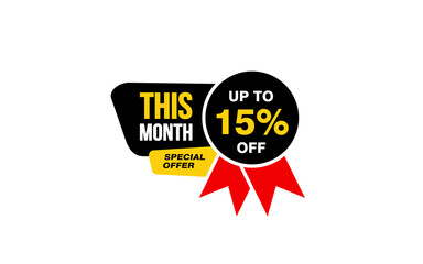 15 Percent THIS MONTH offer, clearance, promotion banner layout with sticker style. 
