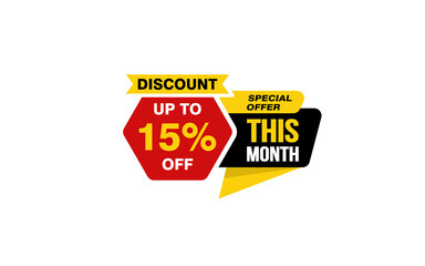 15 Percent THIS MONTH offer, clearance, promotion banner layout with sticker style. 
