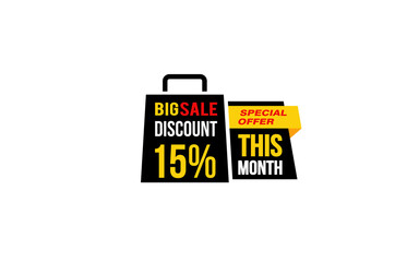 15 Percent THIS MONTH offer, clearance, promotion banner layout with sticker style. 
