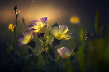 Evening Primrose Flowers, Illustration, Generative AI