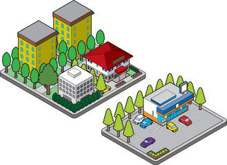 建物の立体的なイラスト. 街並みの景観.