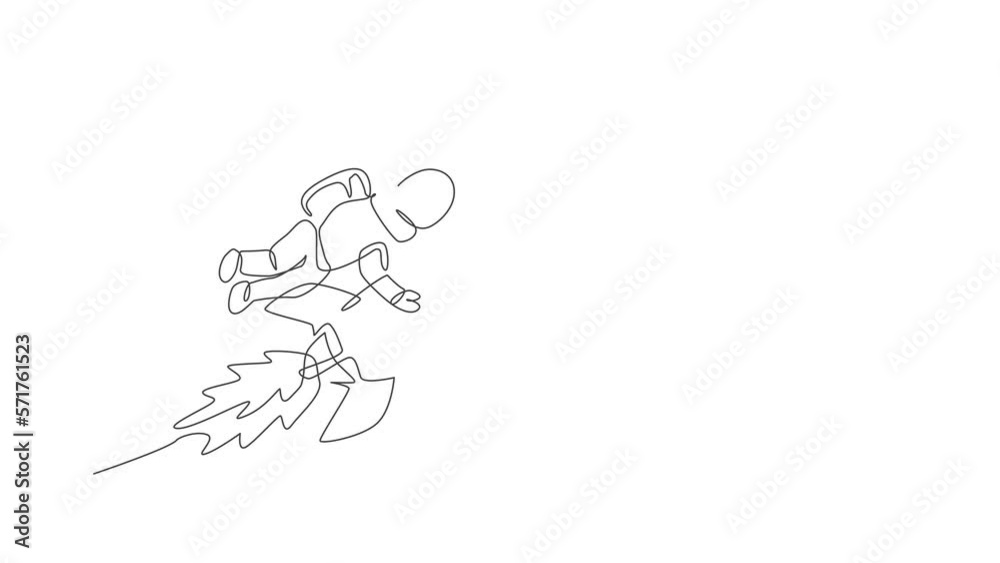 Poster animated self drawing of one continuous line draw spaceman astronaut science discovering cosmos gala