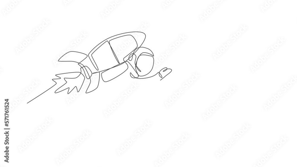 Poster animated self drawing of one continuous line draw spaceman astronaut science discovering cosmos gala