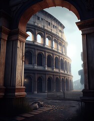 View of the roman coliseum ideal for backgrounds, generative AI - obrazy, fototapety, plakaty