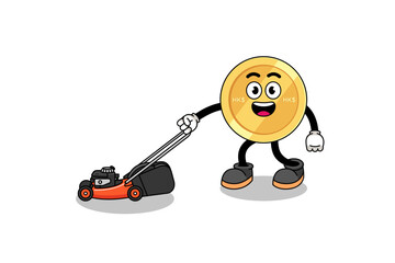 hong kong dollar illustration cartoon holding lawn mower