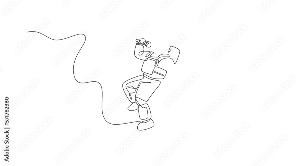 Poster animated self drawing of one continuous line draw astronaut singer with spacesuit singing a song in 