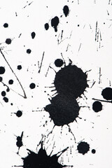 black ink splatter on white background, Paint brush strokes and drops texture.