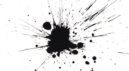 black ink splatter on white background,Paint brush strokes and drops texture. - obrazy, fototapety, plakaty