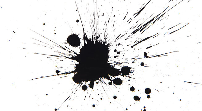 black ink splatter on white background,Paint brush strokes and drops texture.