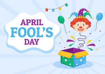 Happy April Fools' Day Celebration Illustration wearing a Jester Hat and Surprise for Web Banner or Landing Page in Flat Cartoon Hand Drawn Templates