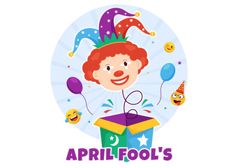 Happy April Fools' Day Celebration Illustration wearing a Jester Hat and Surprise for Web Banner or Landing Page in Flat Cartoon Hand Drawn Templates