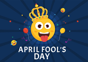 Happy April Fools' Day Celebration Illustration wearing a Jester Hat and Surprise for Web Banner or Landing Page in Flat Cartoon Hand Drawn Templates