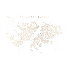 Low poly map of Falkland Islands. Gold polygonal wireframe. Glittering vector with gold particles on white background. Vector illustration eps 10.