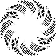 Black halftone dots in circle form. Geometric art. Design element for border frame, round logo, tattoo, sign, symbol, badge, emblem, social media, prints, template, pattern, backdrop