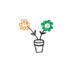 vector illustration of two small flowers in a pot