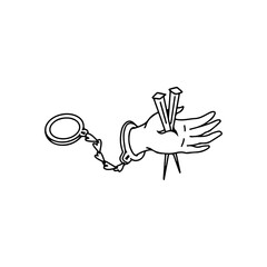 vector illustration of a hand impaled by a nail