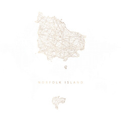 Low poly map of Norfolk Island. Gold polygonal wireframe. Glittering vector with gold particles on white background. Vector illustration eps 10.