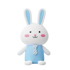 Cute animal 3d render character white male rabbit with blue body standing with transparent background