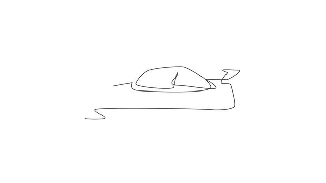 Animated self drawing of single continuous line draw classic sedan car from side view. Transportation road vehicle concept. Full length one line animation illustration.