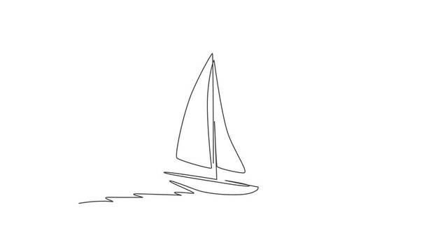 Animated self drawing of one continuous line draw sail boat sailing on the sea. Water transportation vehicle concept. Full length single line animation illustration.
