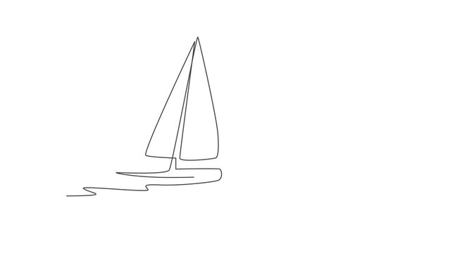 Animation of one single line drawing of sail boat sailing on the sea illustration. Water transportation vehicle concept. Continuous line self draw animated. Full length motion.