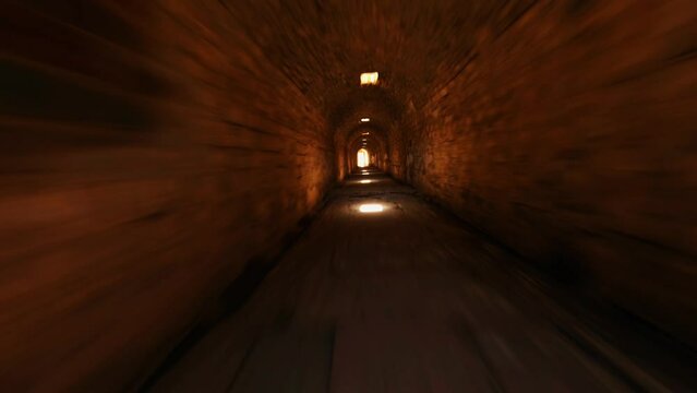 Speed flight  in Ancient  underground passage.  FPV drone. 4K