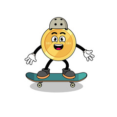 swedish krona mascot playing a skateboard