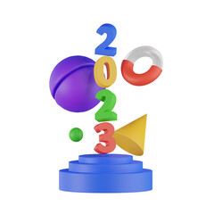 3D Render New Years 2023 Object Illustration