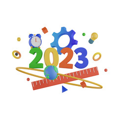 3D Render New Years 2023 Object Illustration