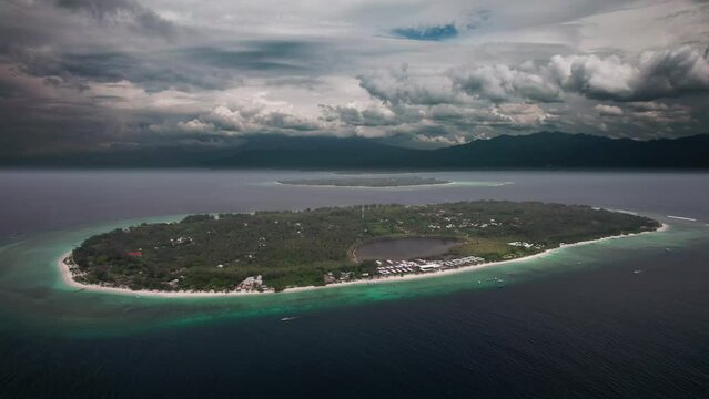 Aerial view Gili Trawangan and gili air Lombok Sunny day