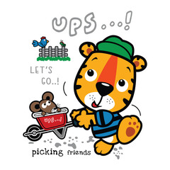  let's go working, vector animal cartoon illustration design graphic printing