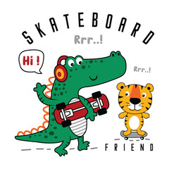  skateboard, vector animal cartoon illustration design graphic printing