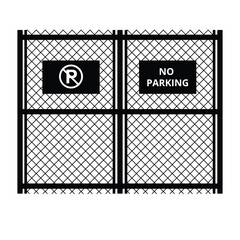 Metal Fence with No Parking Sign Silhouette. Black and White Icon Design Element on Isolated White Background