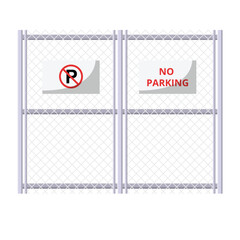 Metal Fence with No Parking Sign Flat Illustration. Clean Icon Design Element on Isolated White Background