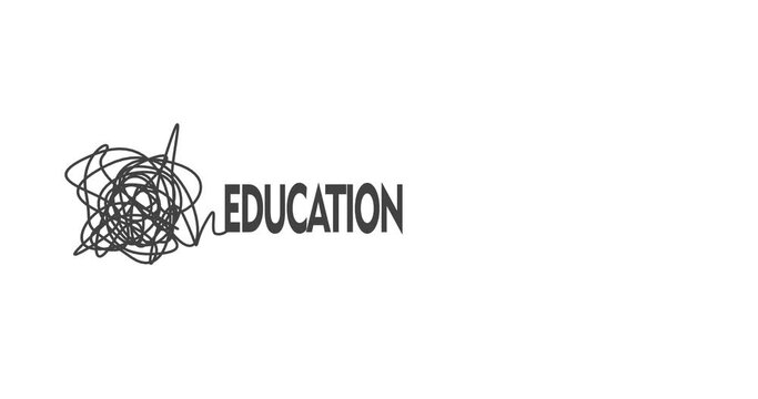 Education word with tangled and untangled continuous line drawing animation