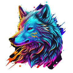 Epic, Unique, and Artistic Arctic Wolf Animal Moscot Sports Team Logo T-Shirt Graphic Design in Tattoo Style with Neon Colors Isolated on Transparent Background PNG generative AI